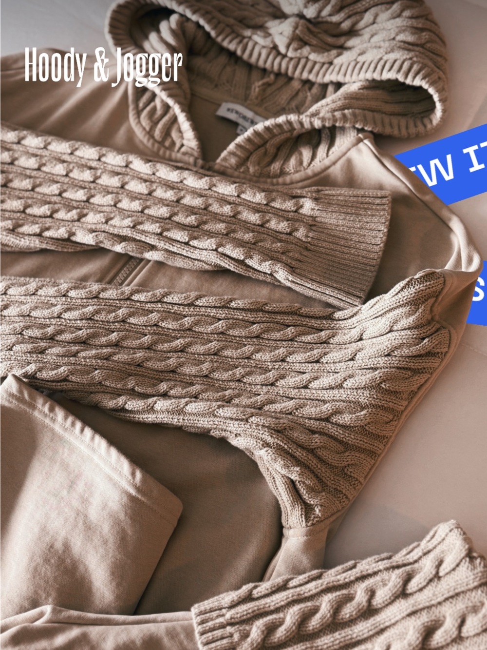 WeWoreWhat Cable Knit Hoodie in Warm Taupe